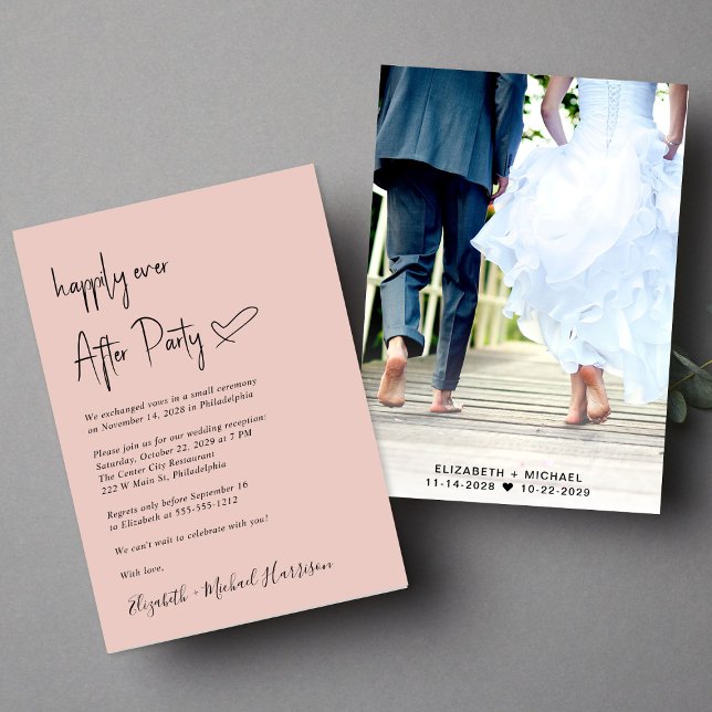 Modernes Glück nach dem Foto Hochzeitsempfang Einladung (An chic Happily Ever After Party invitation for your wedding celebration)