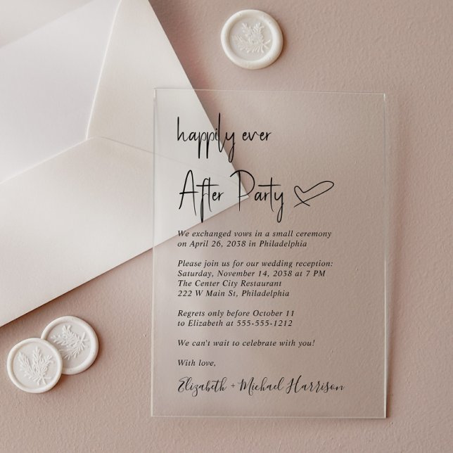 Modernes Glück nach Hochzeitsempfang Acryleinladungen (Make your day unforgettable with stunning acrylic invitations—modern, elegant, unique!)