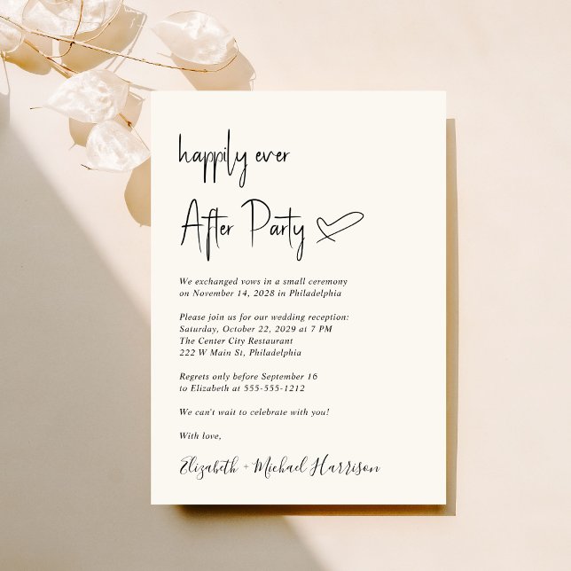 Modernes Glück nach Hochzeitsempfang Einladung (An chic Happily Ever After Party invitation for your wedding celebration)