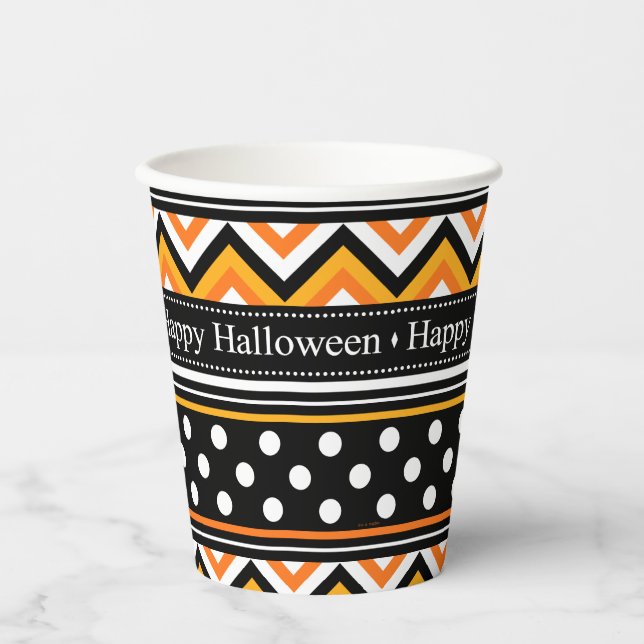 Modernes glückliches Halloween-Muster Pappbecher (Vorderseite)
