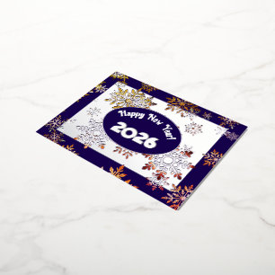 Modernes glückliches neues Jahr, bunte Schneeflock Folien Feiertagspostkarte