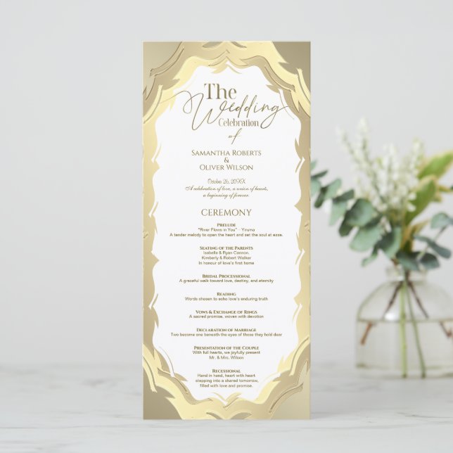 Modernes Gold Abstrakt Wedding Programm (Stehend Vorderseite)