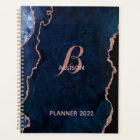 Modernes Gold-Agate-Monogramm der Navy-Rose