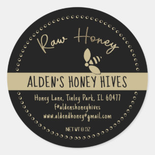 Modernes Gold auf Black Raw Honey Stylized Honeybe Runder Aufkleber