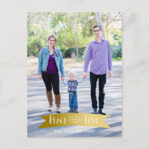 Modernes Gold Banner Peace and Joy Foto Feiertagspostkarte