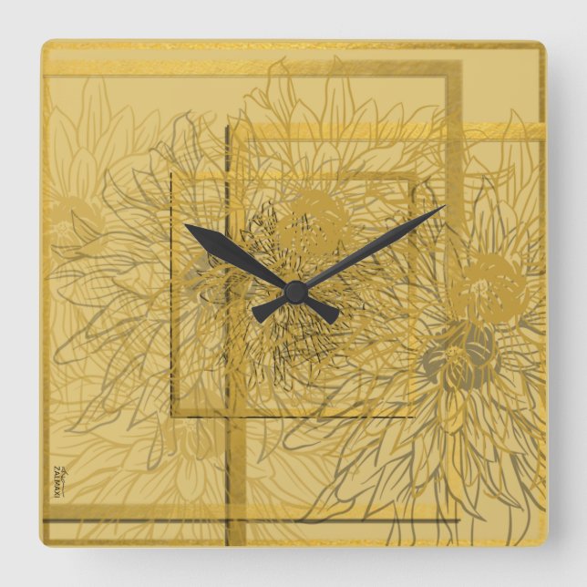Modernes Gold Beige Abstrakte Blüte Quadratische Wanduhr (Vorderseite)