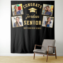Modernes Gold Black Abschluss Foto Stand Hintergru Wandteppich