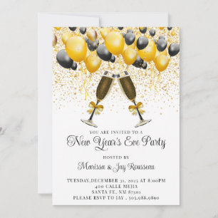 Modernes Gold Black Balloons Silvester-Party Einladung