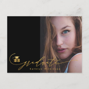 Modernes Gold Black Calligraphy Chic Foto GRAD Ankündigungspostkarte