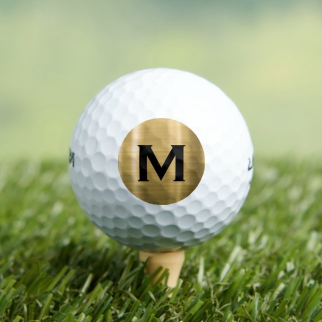 Modernes Gold Black Classic Monogramm Golfball (Insitu T-Shirt)