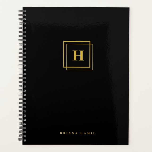 Modernes Gold Black Monogram Name Organisator Plan Planer (Vorderseite)