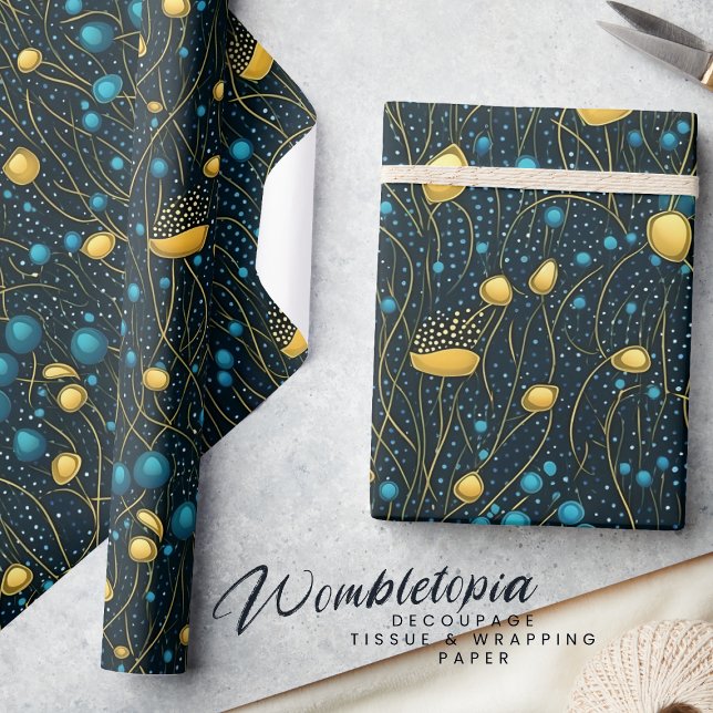 Modernes Gold & Blue Abstrakt Blumen Geschenkpapier (Von Creator hochgeladen)