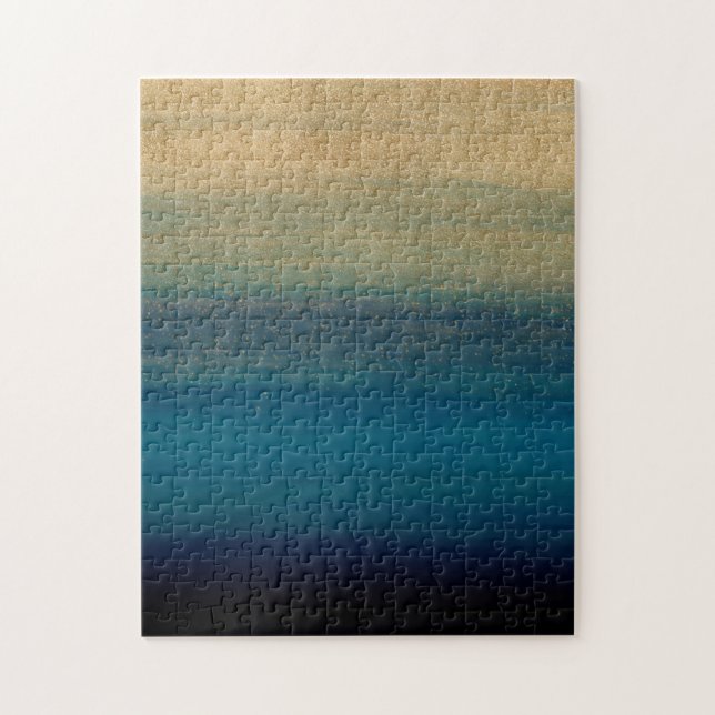 Modernes Gold Blue Pinselstriche Pinselstriche Puzzle (Vertikal)