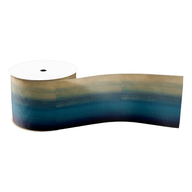 Modernes Gold Blue Pinselstriche Pinselstriche Ripsband (Spule)