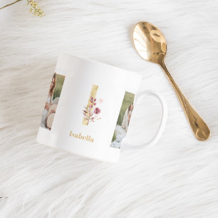 Modernes Gold - Blume - Brief I   Monogramm für zw Kaffeetasse