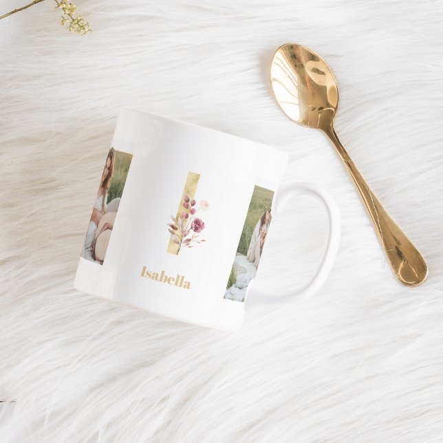 Modernes Gold - Blume - Brief I | Monogramm für zw Kaffeetasse (Von Creator hochgeladen)