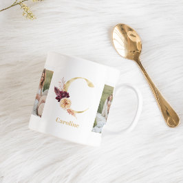 Modernes Gold Blume Letter C | Monogramm für zwei  Kaffeetasse