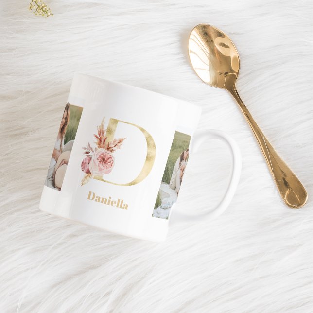 Modernes Gold-Blume Letter D | Monogramm für zwei  Kaffeetasse (Von Creator hochgeladen)