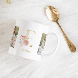Modernes Gold Blume Letter E | Monogramm für zwei  Kaffeetasse