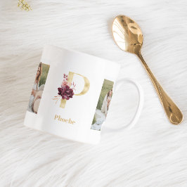 Modernes Gold-Blume-Letter P | Monogramm für zwei  Kaffeetasse