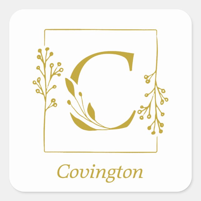 Modernes Gold Botanic Letter C Square Sticker (Vorderseite)