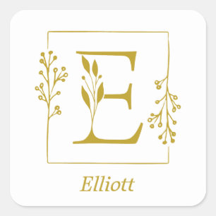 Modernes Gold Botanic Letter E Square Sticker