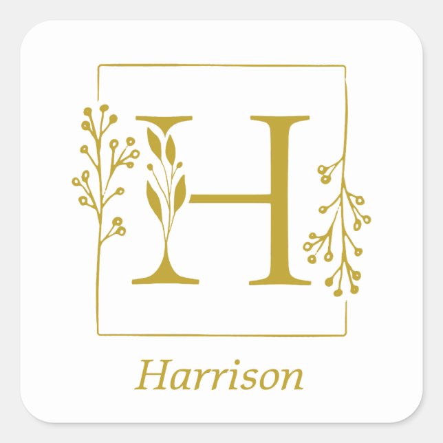 Modernes Gold Botanic Letter H Square Sticker (Vorderseite)