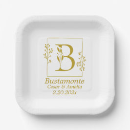 Modernes Gold Botanischer Brief B Pappteller