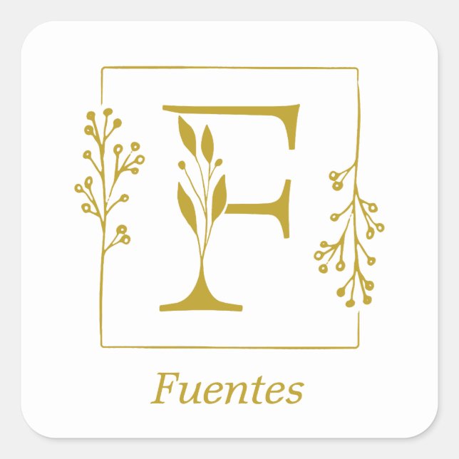 Modernes Gold Botanischer Letter F Square Sticker (Vorderseite)
