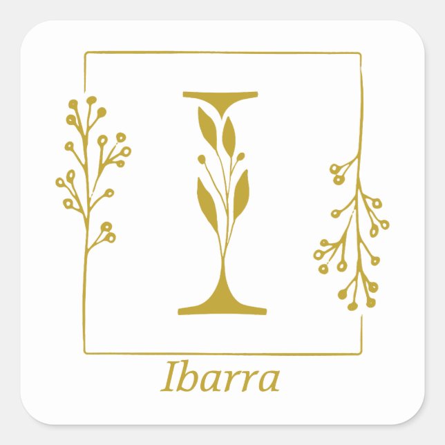 Modernes Gold Botanischer Letter I Square Sticker (Vorderseite)