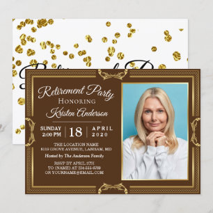 Modernes Gold Brown Foto Retirement Party Einladung