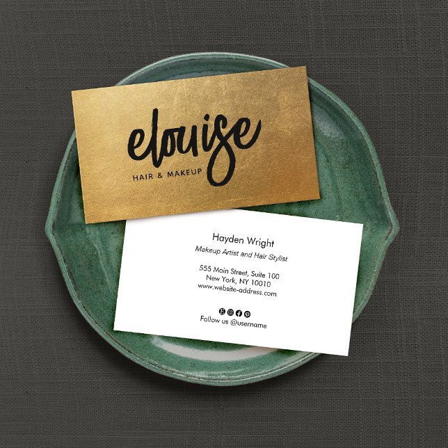 Modernes Gold Brush Script Beauty Business Visitenkarte (Von Creator hochgeladen)