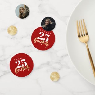 Modernes Gold Calligrafy Foto Roter Abschluss Konfetti