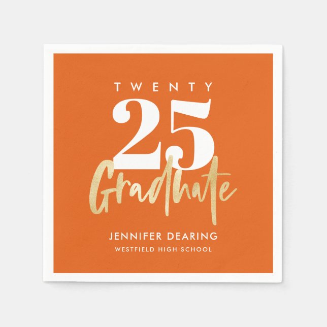 Modernes Gold Calligraphy Foto Orange Abschluss Serviette (Vorderseite)