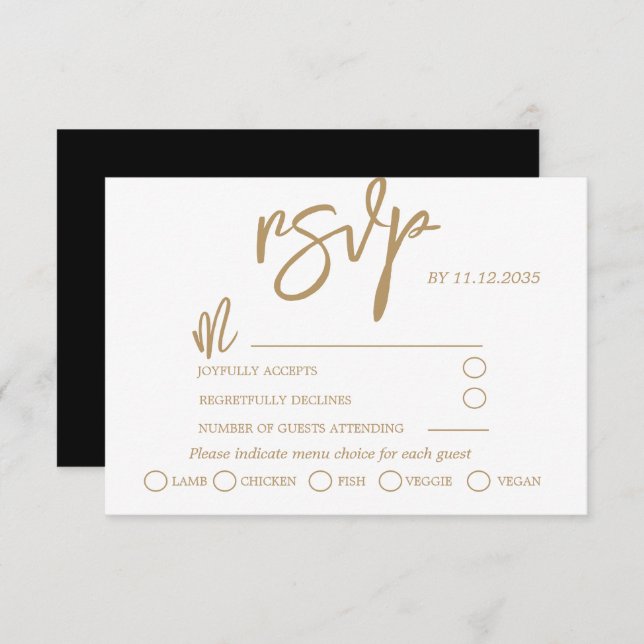Modernes Gold Calligraphy Script Wedding RSVP (Vorne/Hinten)