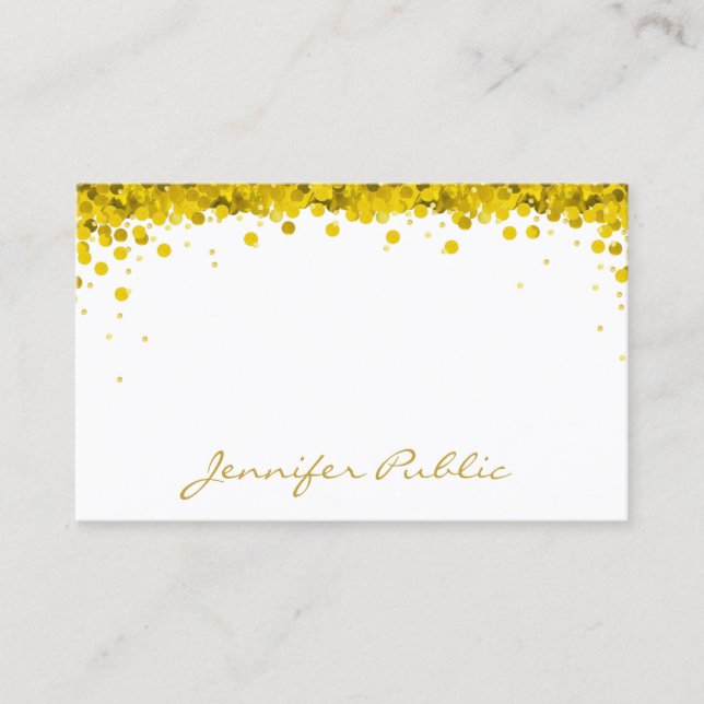 Modernes Gold Confetti Handschrift Text Template Visitenkarte (Vorderseite)
