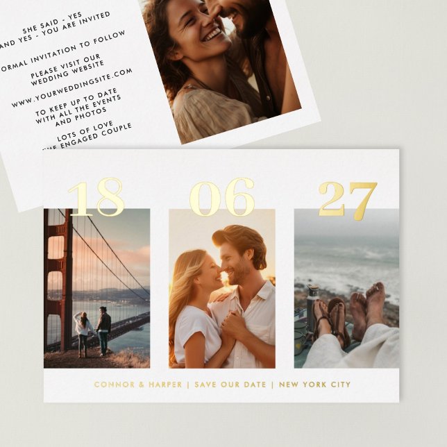 Modernes GOLD DATE VIER Foto Save the Date Folieneinladung (Von Creator hochgeladen)