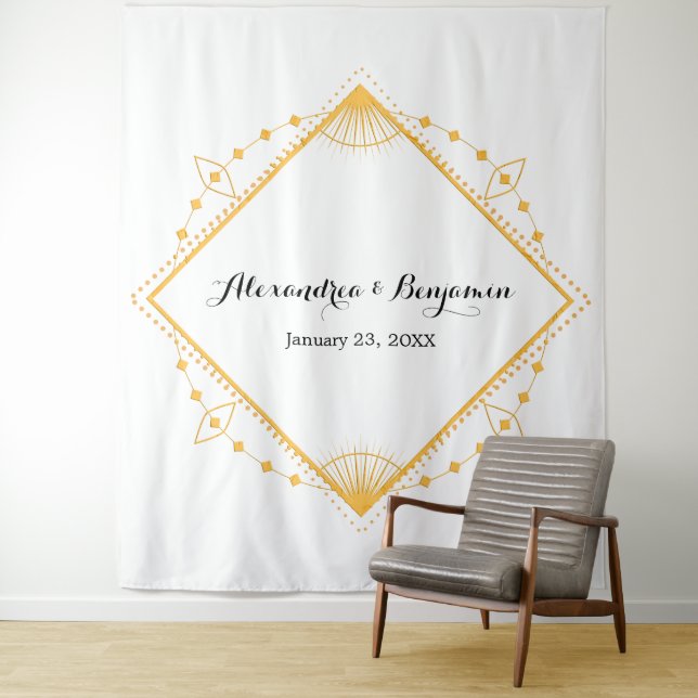 Modernes Gold Diamond Wedding Foto Booth Hintergru Wandteppich (Beispiel)