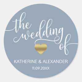 Modernes Gold Dusty Blue The WEDDING of Siegel Runder Aufkleber