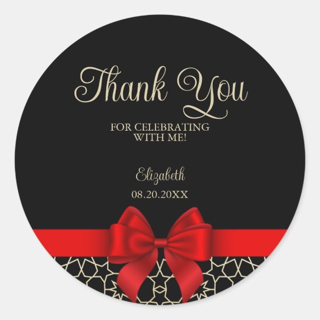 Modernes Gold Egypt Geometric Red Bow dank Black Runder Aufkleber (Vorderseite)