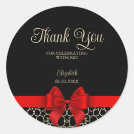 Modernes Gold Egypt Geometric Red Bow dank Black Runder Aufkleber