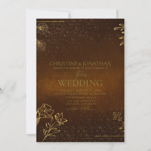 Modernes Gold-Floral   Braun Hochzeit Einladung