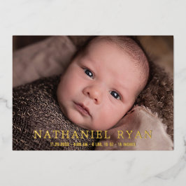 Modernes Gold Foil Baby Baby Boy Foto Geburtsankün Folieneinladung