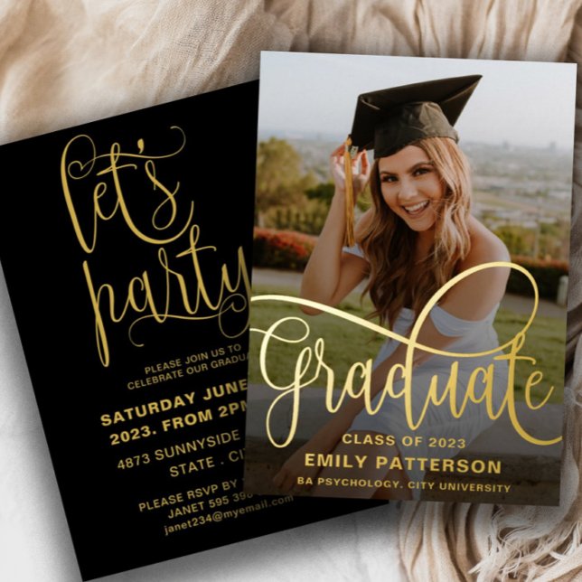Modernes Gold Foil Graduate Foto Party Folieneinladung (Von Creator hochgeladen)