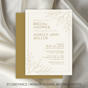 Modernes Gold Foliage Kontur Hochzeitssemble Braut Einladung