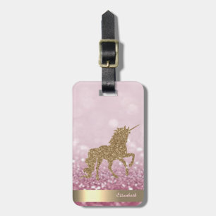 Modernes Gold-Glitter-Einhorn, Glitter-Bokeh Gepäckanhänger