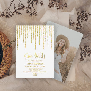 Modernes Gold Glitzer Grad Party Foto Einladung