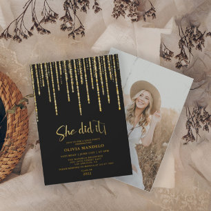 Modernes Gold Glitzer Grad Party Foto Einladung