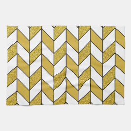 Modernes Gold Glitzer Herringbone Zickzack Muster Geschirrtuch