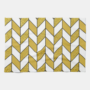 Modernes Gold Glitzer Herringbone Zickzack Muster Geschirrtuch